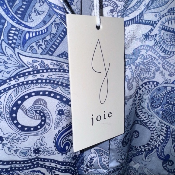 Joie Paisley Blue/White Blouse Button Front Sz Large Satiny - Picture 7 of 11